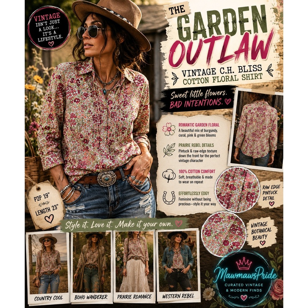 🌺 THE GARDEN OUTLAW — Vintage C.H. Bliss Cottagecore Floral Cotton Shirt M